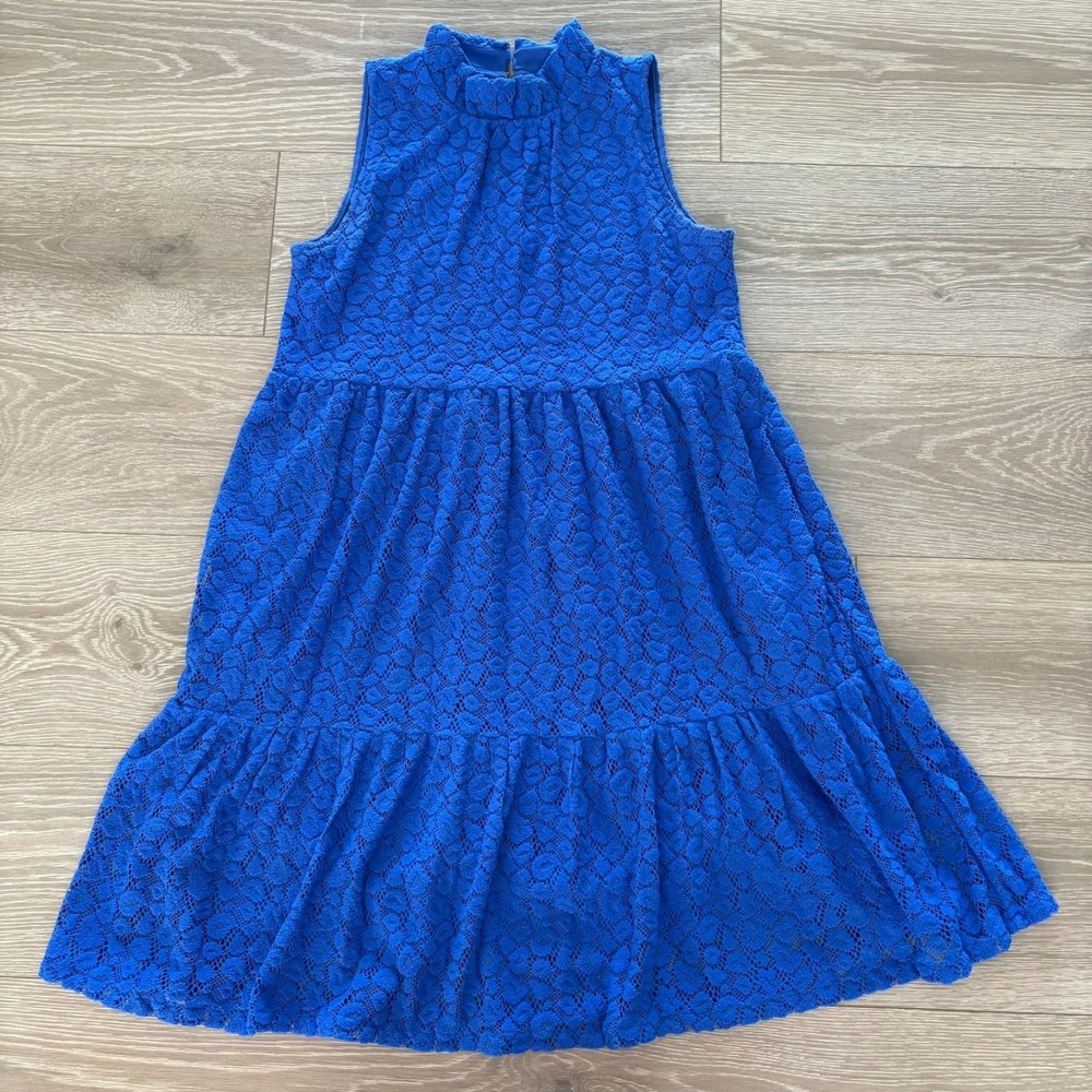 Lilly Pulitzer Womens Blue Grotto Leopard Knit Lace Cornelia Swing Dress Size XS